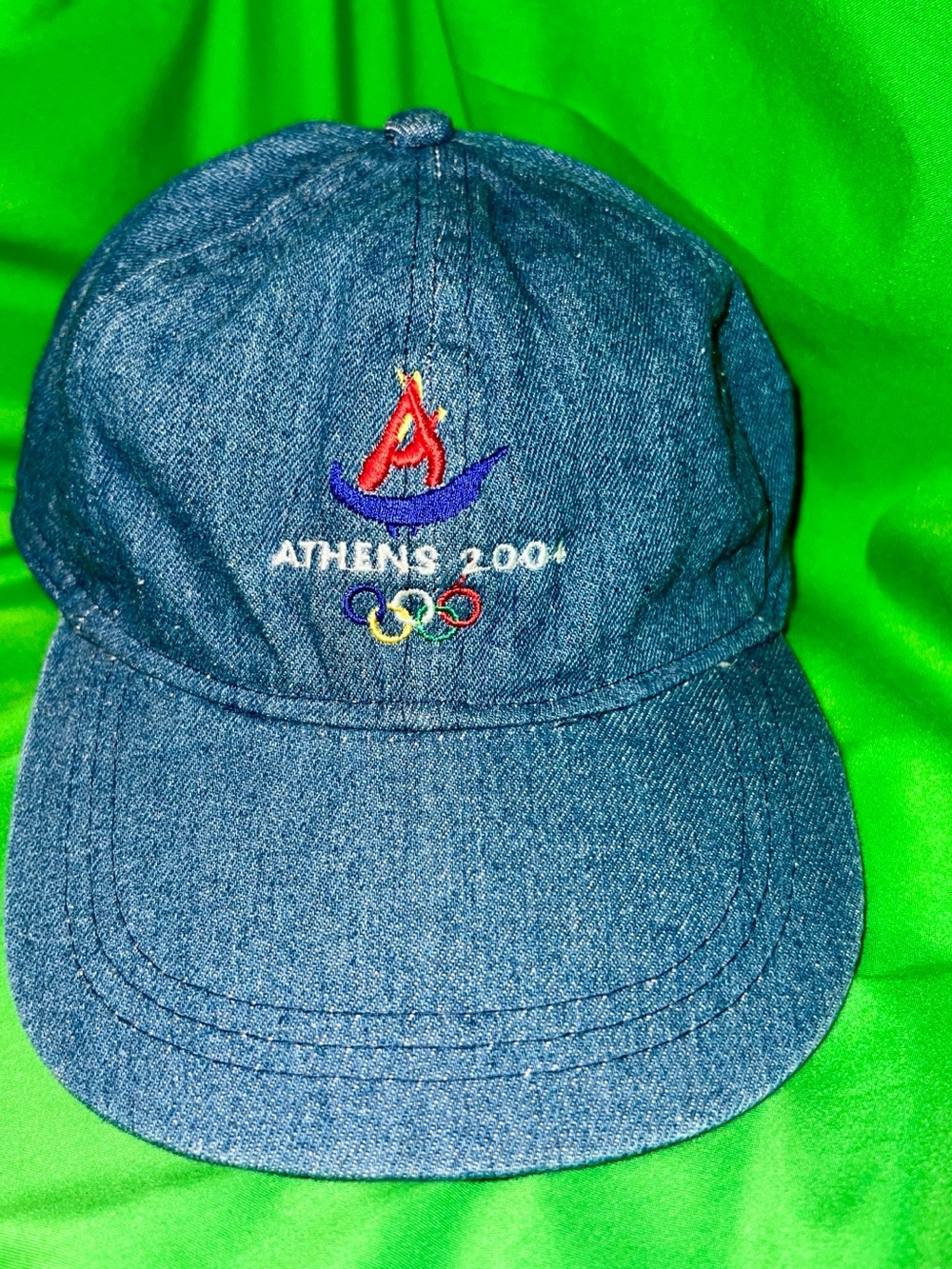 Athens 2004 Blue Denim Baseball Cap  adjustable. Olympic logo embroidered